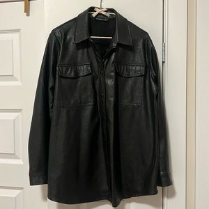 Dynamite faux-leather shacket, black, size L